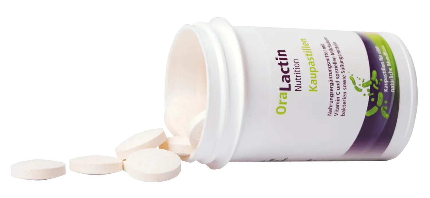 Dose liegend Oralactin Kaupastillen Dose liegend Oralactin Kaupastillen